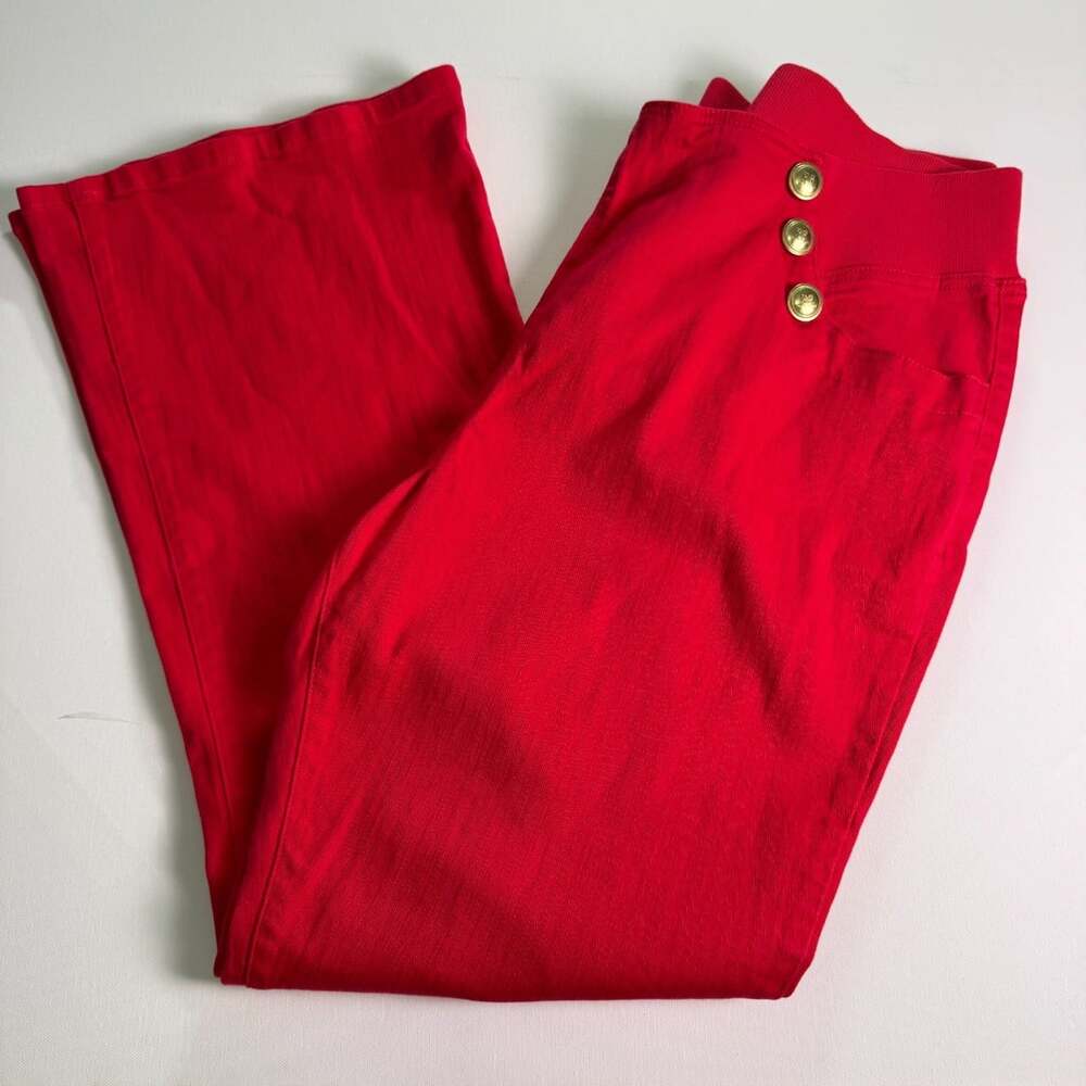 Diane Gilman DG2 Womens 2X Red Sailor Flare Pants Wide Leg Elastic Waist Stretch